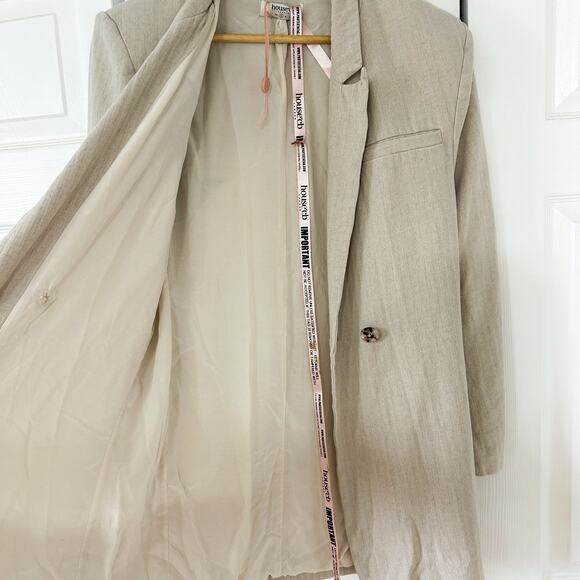 NWT House of CB Colette Linen Blazer Dress Oatmeal Beige Small Belted Wrap Mini - Picture 7 of 10